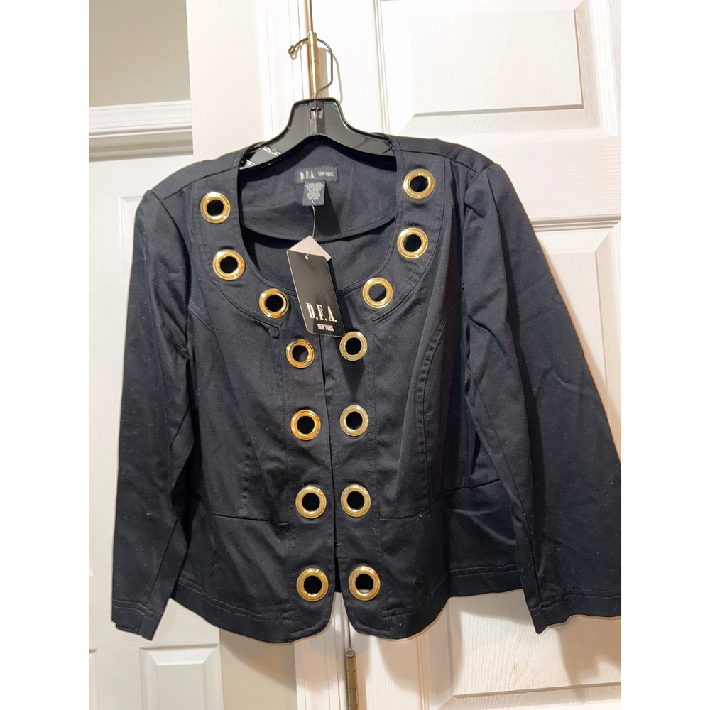 D.F.A. New‎ York Black Gold Grommet Embellished Jacket Statement Coat Size L